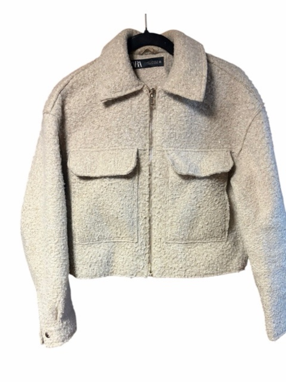 Zara Cream Teddy Boucle Zip Jacket